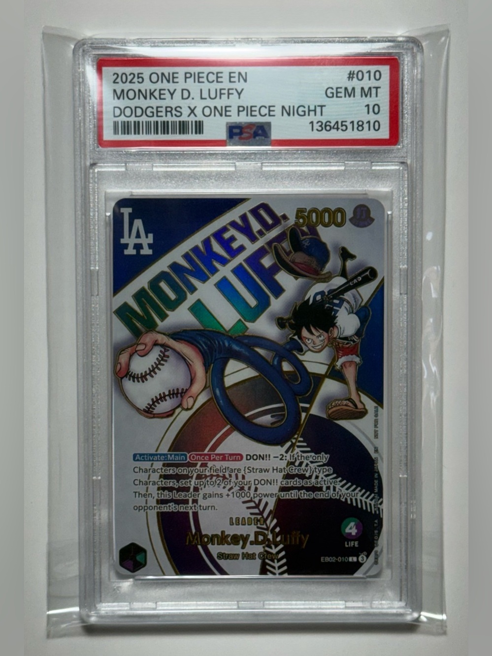 2025 ONE PIECE PROMOS #010 MONKEY D. LUFFY
DODGERS X ONE PIECE NIGHT FAN ART